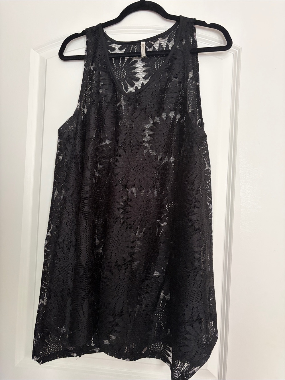 Black Floral Lace Swim Coverup Tank - Unbranded